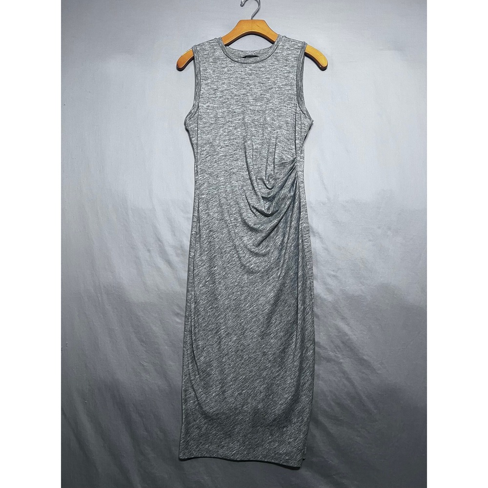 Banana Republic Gray Sleeveless Ruched Midi Jersey Dress XS Heathered Crew Neck
